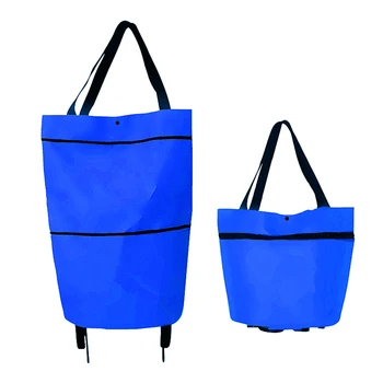 2 В 1 Сгъваема количка за пазаруване Практична сгъваема пазарска чанта Аксесоари за пазаруване