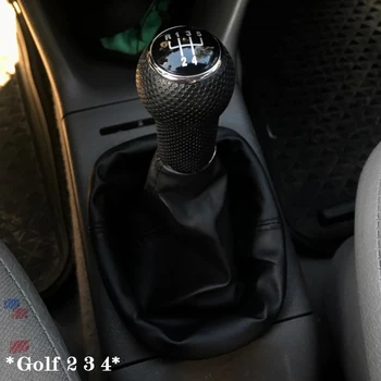 5 Скоростен автомобил Ръчно копче за превключване на скоростния лост с кожен багажник за VW Golf 2 3 4 Cabrio Polo 6N Passat 35i Car-Styling