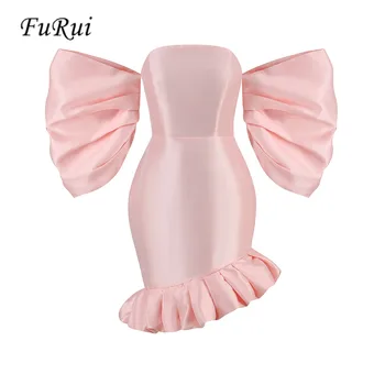 Fu Rui 2023 Лято Нови жени секси рамо бутер ръкав разрошени сатен мини рокля знаменитост клуб вечерна рокля Vestidos