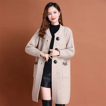 Hood Подвижен дизайн плетено палто трикотаж дама дълго яке палта есен зима мода корейски нови жени качулка жилетка пуловери