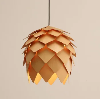 Pinecone форма висящи светлина дървена висулка лампа