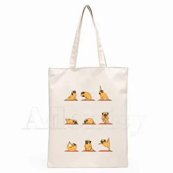 Pug куче дами чанти платно голяма пазарска чанта пазаруване пътуване жени еко многократна употреба рамо купувач чанти Bolsas де Tela