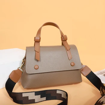 Жена универсален CrossBody мека чанта контрастиращ луксозен дизайнер рамо чанта дама естествена кожа чанта случайни дами мъкна сак