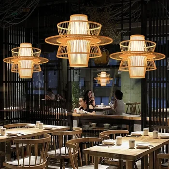 китайски стил бамбуков полилей B & B Creative Lantern Hot Pot Ресторант Ресторант Ресторант Чайна Балкон Бамбукови произведения на изкуството