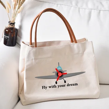 Лети с мечтата си отпечатана голяма пазарска чанта Работна чанта подарък за Freinds жени дама платно плаж чанта дропшипинг