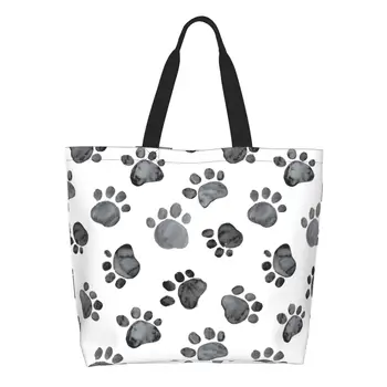Мода печатни котка лапа печат голяма пазарска чанта преносим платно купувач рамо куче лапи отпечатъци животински чанта