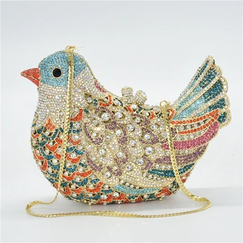 Най-новият дизайн жени сватба съединители чанти чанта за булката цветни диаманти чанта чанта животно птица ръчно изработени булчински портмонета