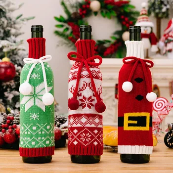 Нова Коледа Нова година декоративни продукти плетени бутилка вино комплект вълнени шампанско бутилка чанта Коледа снежинка червено вино комплект