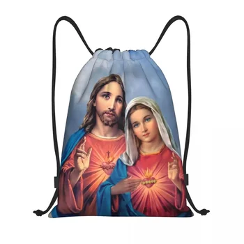 Свещени и непорочни сърца шнур раница спортна фитнес чанта за мъже жени католически Исус и Мария обучение Sackpack