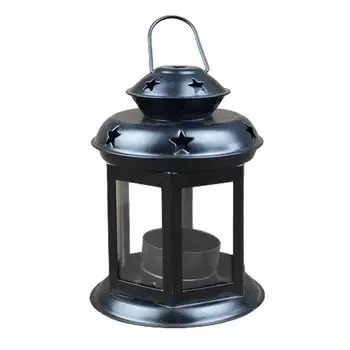 Черно-бял свещник метал занаяти ветроупорна светлина лампа за градински двор
