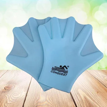 1 чифт силиконови ръкавици за плуване Ципести водни прилепнали ръкавици за гребло за гмуркане Ръчна мрежа (за възрастни, небесно синьо)