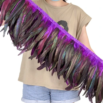 1Meter естествен петел опашка пера подстригване 25-30cm дълъг за ръкоделие облекло рокля декор цветни пера