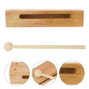 1pc Музикален дървен блок Ударен инструмент Детски музикален инструмент за преподаване на играчки (цвят на дърво)
