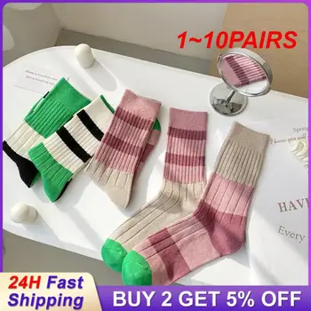 1~10PAIRS Раирани -телешки чорапи реколта ретро дамски чорапи чорапи нужда удобни памучни чорапи роман