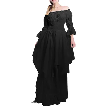 2023 Off рамо къдрици високи ниски рокли за жени плюс размер бутер ръкав средновековен костюм за косплей рокля vestido feminino