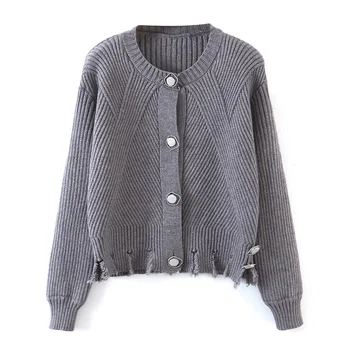 2023 Дамски пуловер за свободното време Чисти цветове Пуловер Памук Блузи с дълъг ръкав Причинно-следствен пуловер шик върховете
