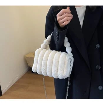 2023 Есен и зима Нова чанта за рамо Луксозен дизайн Висококачествена плюшена чанта Женска пазарска чанта Дамска чанта