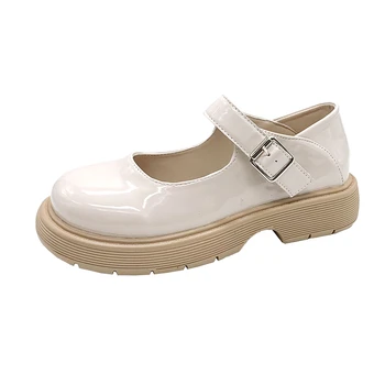 2023 Жени пролетен и есенен сезон Нова плитка уста ярко лице една линия ключалката каишка Мери Джейн обувки дамски обувки