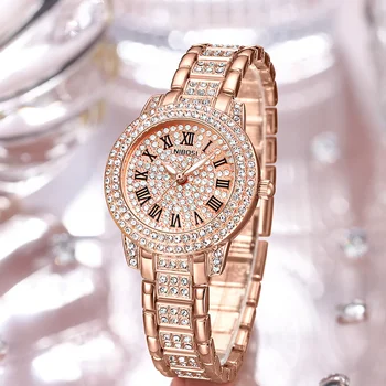 2024 NIBOSI Мода Дамски часовници Лъскав диамантен часовник Дами Луксозна марка Ежедневни жени Гривна Кристални часовници Relogio Feminino