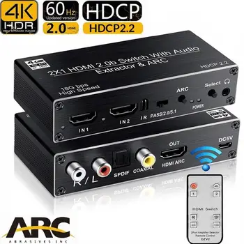 20pcs 4K HDMI 2.0 превключвател дистанционно 2x1 3X1 4X1 HDR HDMI превключвател аудио екстрактор с ARC & IR превключвател за Apple TV PS4 HDTV