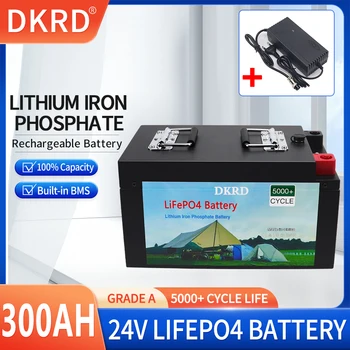 24V LiFePO4 батерия 300AH 200AH вградена BMS литиево-желязо фосфатна клетка 5000 цикъла за голф количка Открит къмпинг Слънчево съхранение