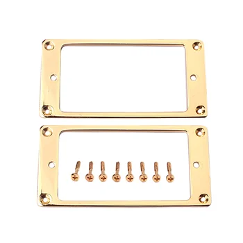 2pcs Плосък метален Humbucker пикап монтажни пръстени рамка монтаж пръстен плоска база пикап рамка с винтове 92x46mm (златен)