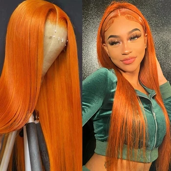 30inch Ginger Orange 13x4 бразилски прав дантела фронтална човешка коса перуки HD дантела прозрачна перука естествен Remy лепило дантела коса