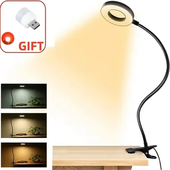 48 светодиоди Настолна лампа клип USB книга светлина нощно легло 360 ° гъвкава защита на очите Gooseneck четене светлина яркост регулируема 3 ниво
