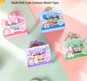 5 ролки/комплект Washi лента сладък карикатура стикери лесен за разкъсване три размера декоративна самозалепваща се лента DIY наръчник лента канцеларски материали