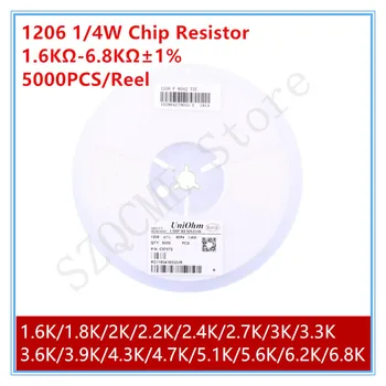 5000PCS 1206 1/4W 1.6KΩ-6.8KΩ 1% чип резистор 1.6K 1.8K 2K 2.2K 2.4K 2.7K 3K 3.3K 3.6K 3.9K 4.3K 4.7K 5.1K 5.6K 6.2K 6.8K SMD