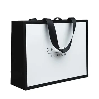 500pcs персонализирано лого печат луксозни черни картонени хартиени торби с панделка дръжка за обувки за дрехи