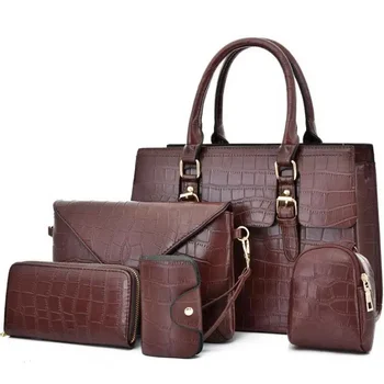 5pcs 2023 жени гореща продажба чанти комплект кожа плътен цвят подмишниците чанта мода Crossbody рамо чанти дами съединител чанта чанта