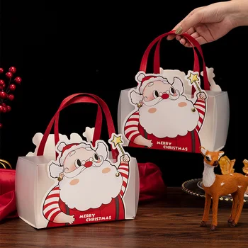 5PCS Коледна украса чанта Дядо Коледа подаръци бонбони кутия сгъваема пластмасова Коледа подарък пакет ръчно изработени детски парти преносими подаръчни чанти