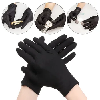 6 чифта Ръкавици за защита на труда Летни тънки черни памучни ръкавици Ръкавици за проверка на качеството Работа Дишащи ръкавици против хлъзгане