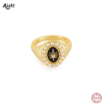 Aide Ins Pearl Zircon 925 стерлинги сребърни пръстени за жени гладка минималистична 18K златни пръстени фини бижута сватбено парти подаръци