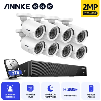 Annke 8CH 5MP DVR CCTV система за наблюдение 4/8pcs 1080P 2.0MP камери за сигурност IR Външен IP66 комплект камери за видеонаблюдение