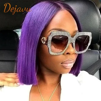 Bob Wig Lace Front Human Hair Wigs Purple Lace Front Wig Straight Transparent Lace Frontal Wig Бразилски Glueless Bob Wigs For W