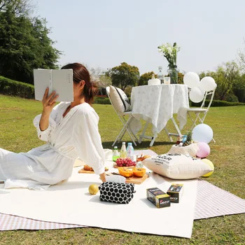 Canvas тревата килим карамел кафе бял пролетен излет Msts открит водоустойчив къмпинг мат преносим пикник одеяло