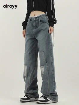 Circyy торбести скъсани дънки за жени реколта дънкови панталони висока талия хлабав широк крак панталони дизайнер 2023 пролет streetwear Y2K