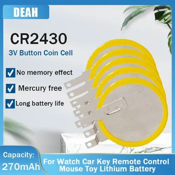 CR2430 CR 2430 3V 270mAh литиеви батерии с 2 щифта за запояване за калкулатор на дънната платка Часовник часовник везни бутон монета клетки