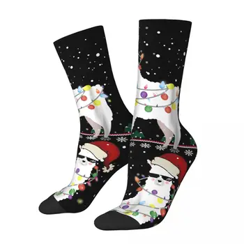 Crazy Women Socks Christmas Llama Santa Hat Ugly Xmas Tree Alpaca Accessories Super Soft Sport Socks All Season Present