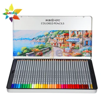 HERO Цветно оловно масло Комплект цветни моливи 24 36 48 72 цветни студенти графити ръчно рисуване хартиена кутия / желязна кутия рисуване художествени пособия