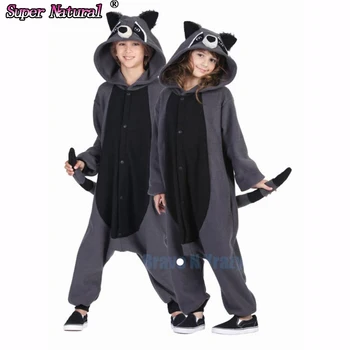 HKSNG Kigurumi Възрастни миеща мечка Onesies животински пижами сив ракун косплей костюм за възрастни двойки Хелоуин пижами