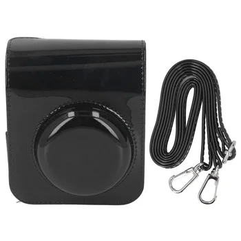 Instant камера калъф за носене Instant камера чанта черно огледало кожа пътуване камера защитен случай с регулируема каишка за