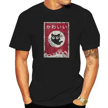 Kawaii котка японски черно аниме котка тениска тениска дамски дрехи