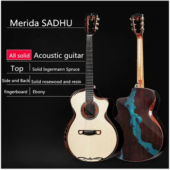 Merida SADHU Всички твърди акустична китара, AAA Ingermann смърч, абанос грифа, високо качество, безплатна доставка