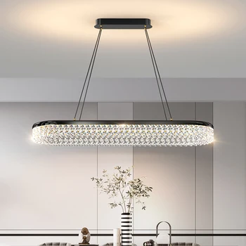 Nordic Crystal Led висулка светлина Living спалня желязо черна маса за хранене кухня таван полилей вътрешен декор модерно осветление