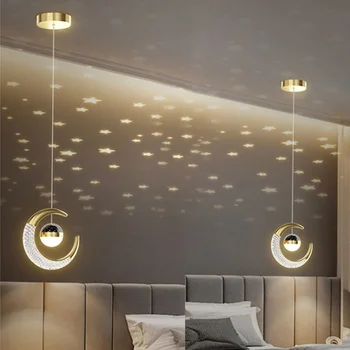 Nordic Luxury Gold Moon Star LED висящи светлини за детска стая спалня нощни висулки лампи окачване полилей осветление