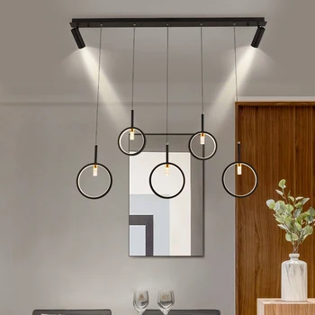 Nordic Spotlight Dining Iron Модерни Led полилеи Кръгъл пръстен дизайн Всекидневна Нощни шкафчета Висящи лампи Проста светлина за домашен декор