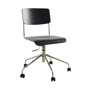 Nordic Ретро офис столове Повдигане и въртене на компютърен стол Начало Масивна дървена облегалка Игрален стол Дизайнер офис мебели